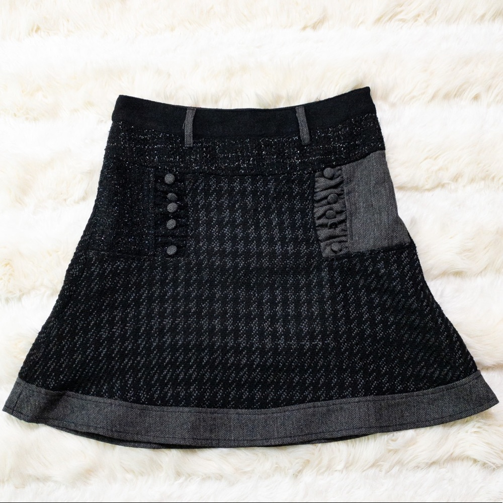 Desigual Black and Gray Houndstooth Wool Blend Skirt